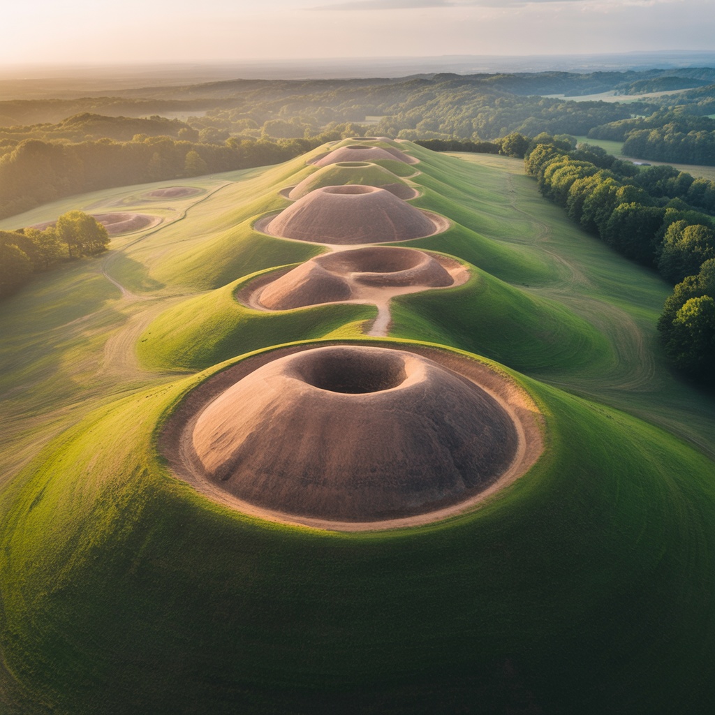 Aerial view of Kolomoki Mounds archaeological site in Georgia