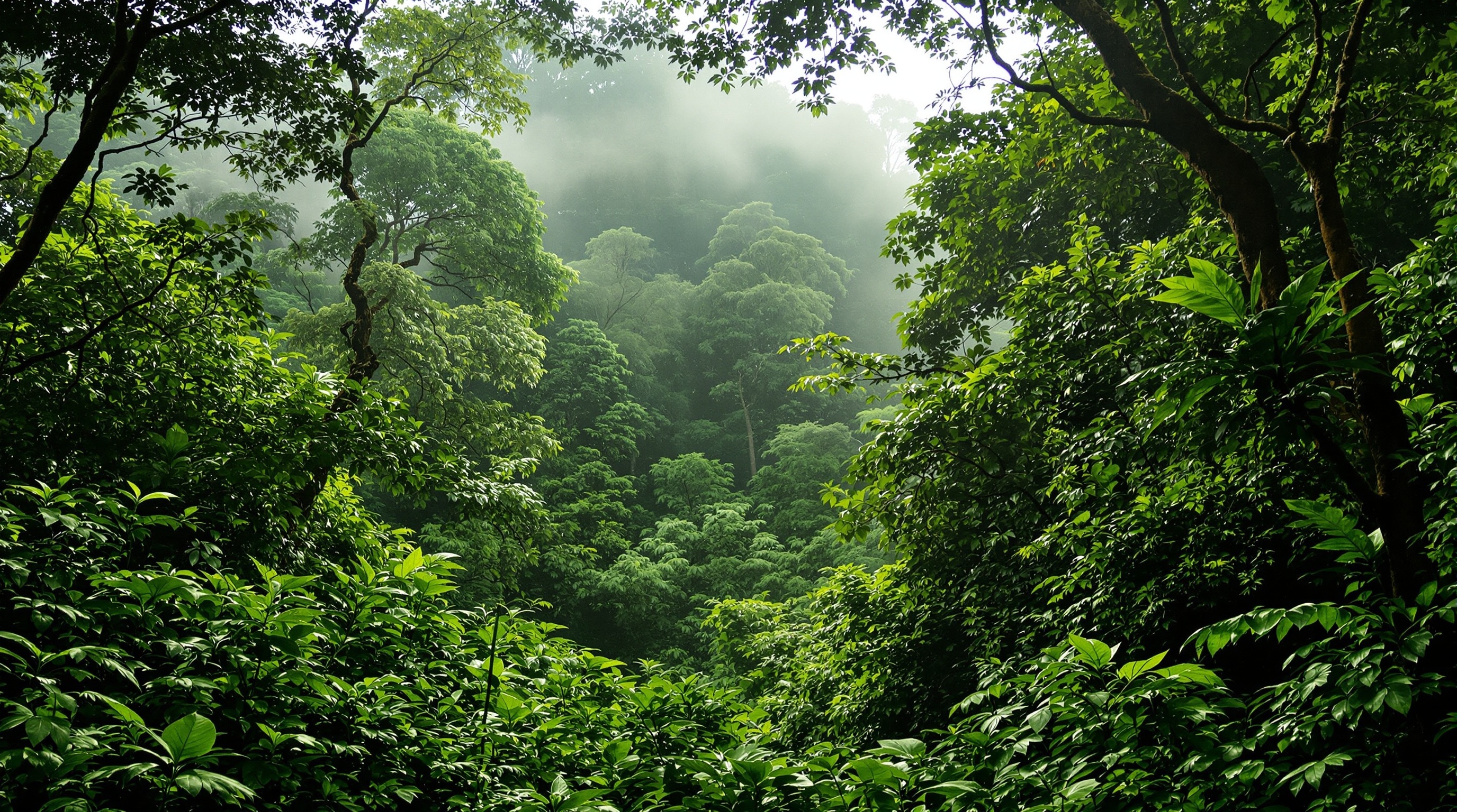 Lush tropical mountain landscape with terraced hillsides in the Philippines