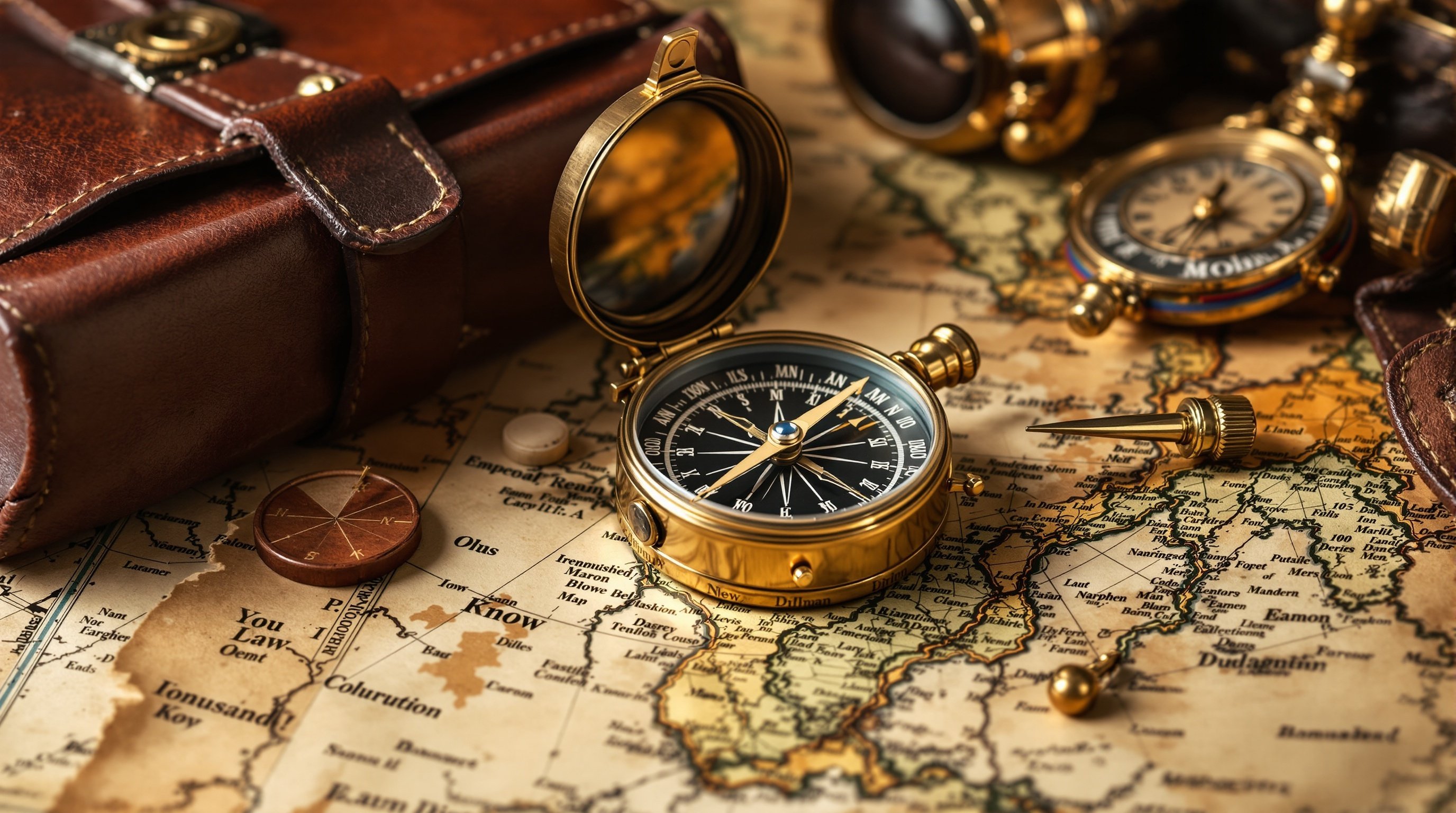 Vintage compass for mysterious destination travel planning